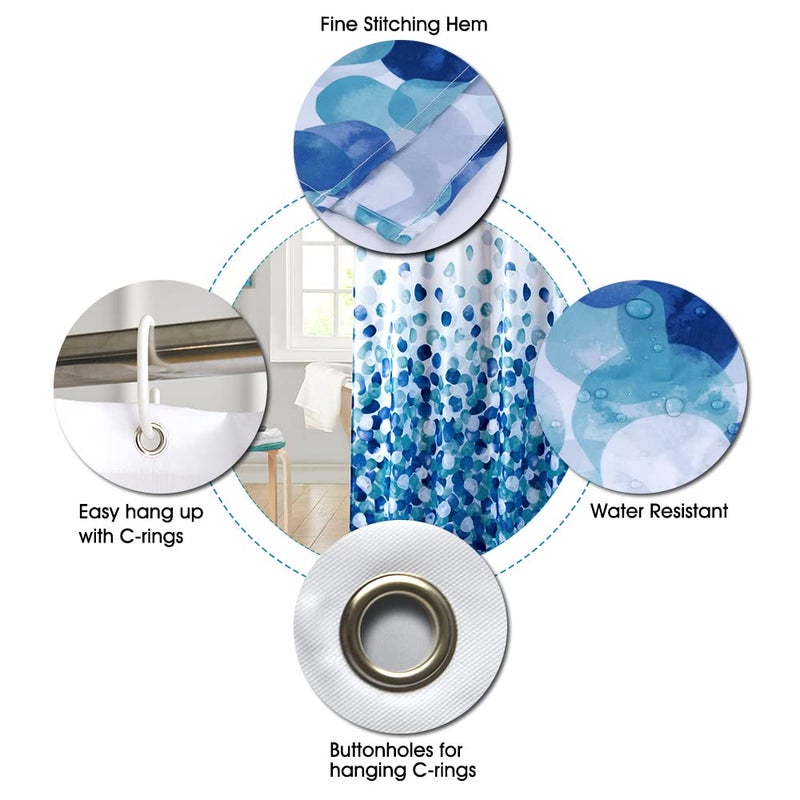 ARICHOMY Shower Curtain, Polyester Farmhouse Shower Curtain Set Bathroom Fabric Fall Curtains Waterproof Colorful Funny with Standard Size 72 by 72 (Blue) - Image 4